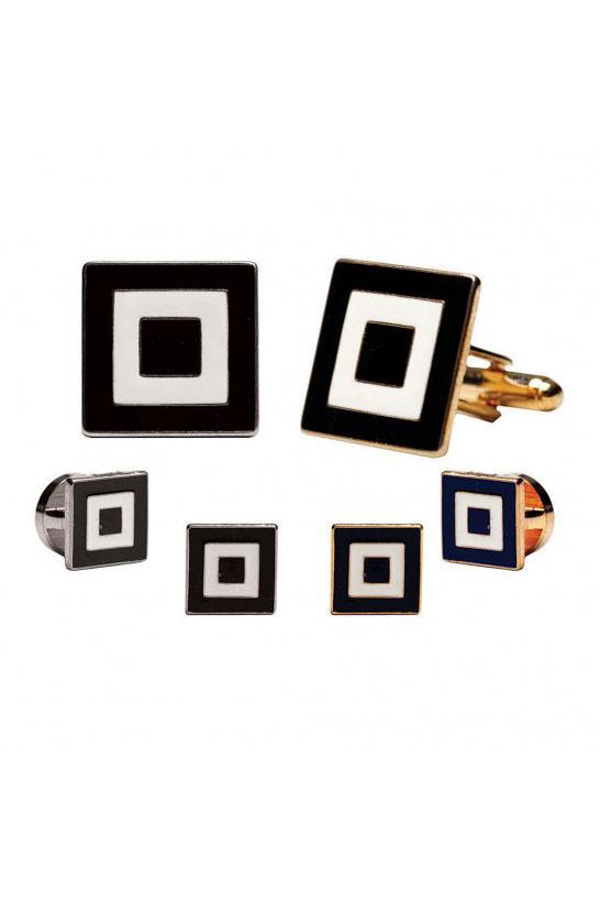 Epoxy Square Studs and Cufflinks Set