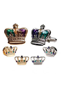 Mardi Gras Epoxy Crown Studs and Cufflinks Set