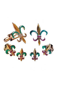Mardi Gras Epoxy Fleur de Lis Studs and Cufflinks Set