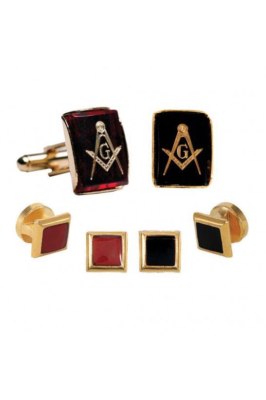 Mason Insignia Inlay Studs and Cufflinks Set