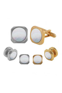 Mother of Pearl Cushion Cut Studs and Cufflinks Set