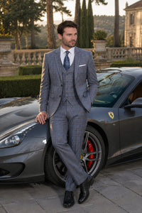 Big and Tall Suit - Grey Plaid Big and Tall 3 PC Suit