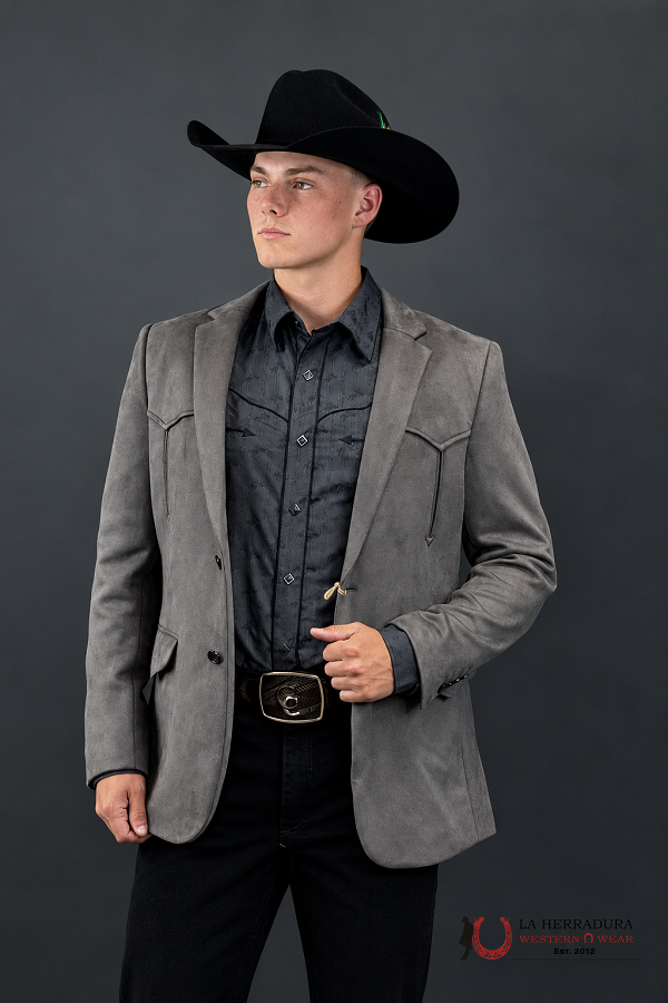 Mens Charcoal Gray Gamuza Suede Western Rancher Blazer – BLZ9445