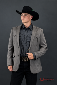 Mens Charcoal Gray Gamuza Suede Western Rancher Blazer – BLZ9445