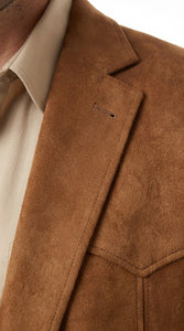 Platini Mens Faux Suede Western Blazer – Brown Cowboy Jacket with Western Detailing Coganc Rust