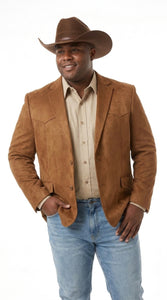 Platini Mens Faux Suede Western Blazer – Brown Cowboy Jacket with Western Detailing Coganc Rust