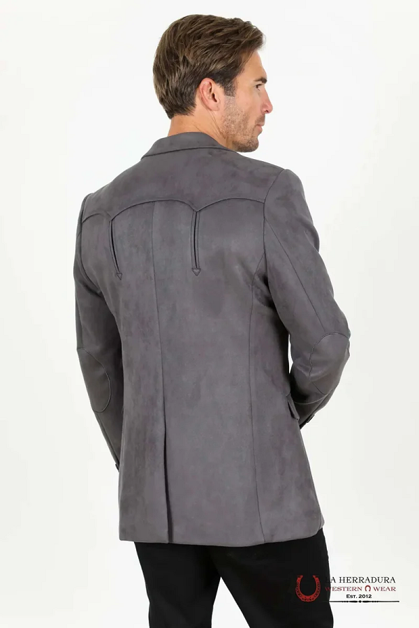 Mens Slate Gray Suede Western Yoke Two-Button Blazer – BLZ9445