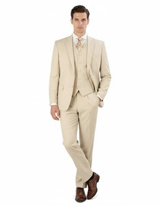 Pleated Suit - Mens Suits With Pleated Pant -  Regular Fit Suit - Vested Tan Suit