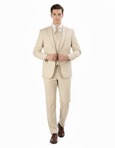 Pleated Suit - Mens Suits With Pleated Pant -  Regular Fit Suit - Vested Tan Suit