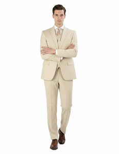 Pleated Suit - Mens Suits With Pleated Pant -  Regular Fit Suit - Vested Tan Suit