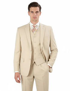 Pleated Suit - Mens Suits With Pleated Pant -  Regular Fit Suit - Vested Tan Suit