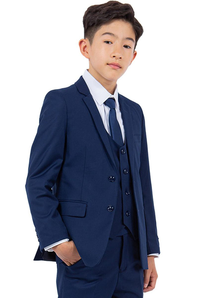 Plush Perry Ellis Cobalt Blue Boys' Vested Wedding Suit - USA Men's Outlet