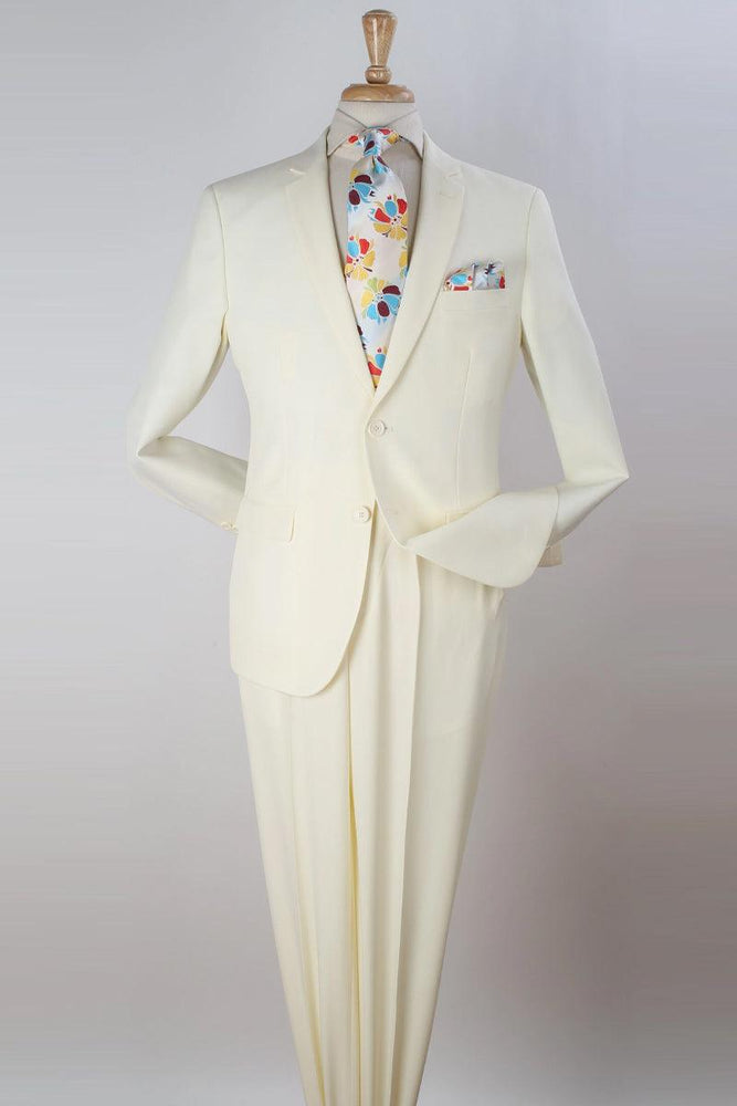 "Polished Ivory 'Apollo King' 2-Button Poplin Suit: Modern Fit" - USA Men's Outlet