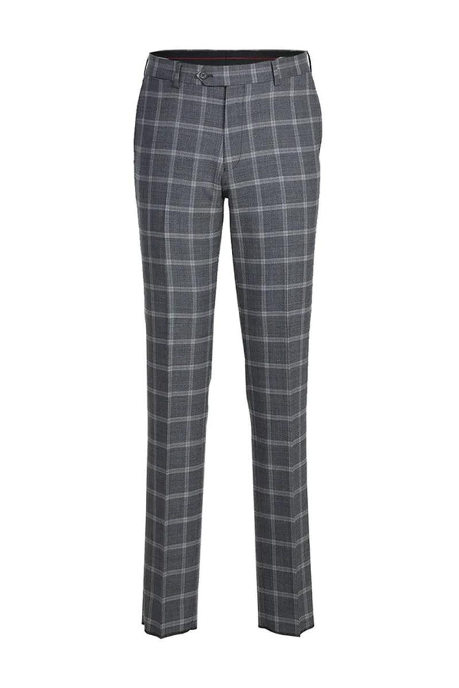 Polished Product Title: English Laundry Men's Slim-Fit 2-Btn Wool Suit in Bold Grey Windowpane Plaid - USA Men's Outlet