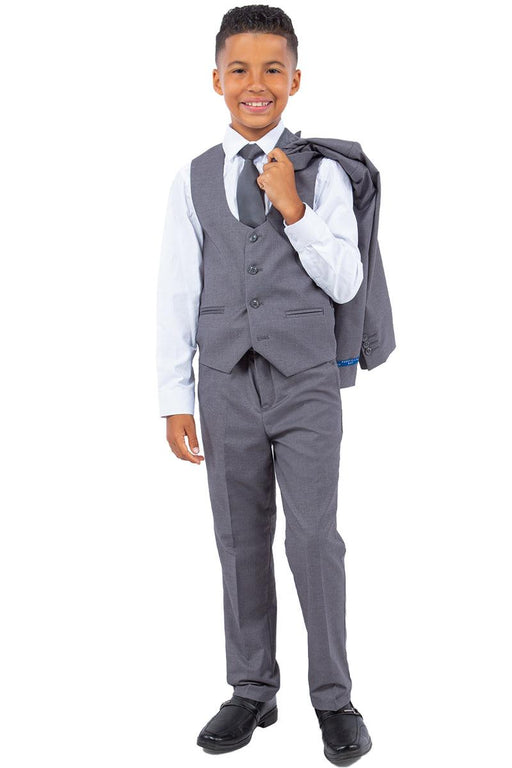 Polished product title: Perry Ellis Vested Boy's Wedding Suit, Medium Grey - USA Men's Outlet