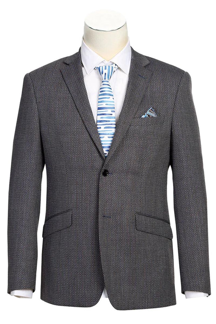 Polished Product Title: Renoir Men's Wool Blazer: Classic 2-Button Slim Fit Brown Birdseye - USA Men's Outlet