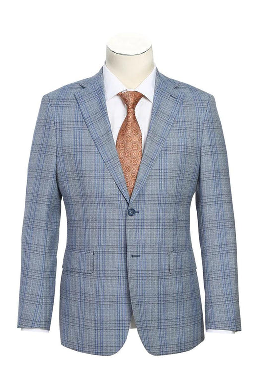 Premium 2-Btn Light Grey Wool Suit w/ Blue Windowpane Plaid & Notch Lapel – English Laundry - USA Men's Outlet