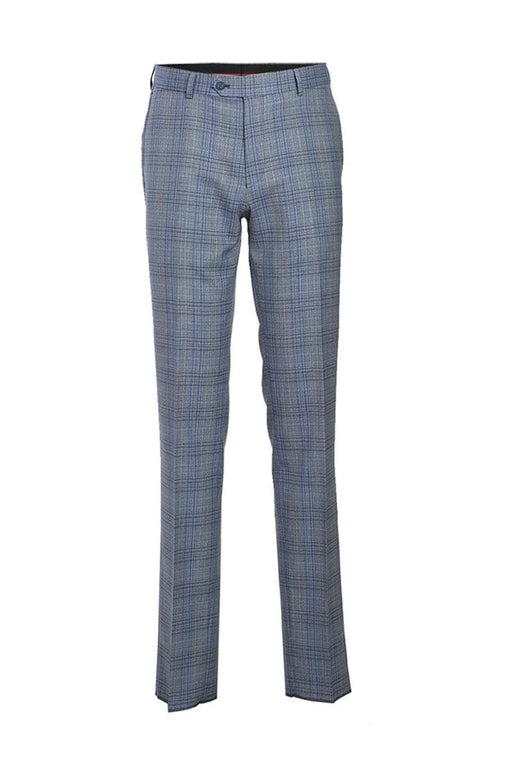 Premium 2-Btn Light Grey Wool Suit w/ Blue Windowpane Plaid & Notch Lapel – English Laundry - USA Men's Outlet