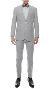 Men's Slim Fit Two Button Black Seersucker Suit