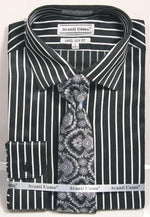 "Premium Pinstripe Dress Shirt & Tie Set by Daniel Ellissa - Slim Fit & Spread Collar" - USA Men's Outlet