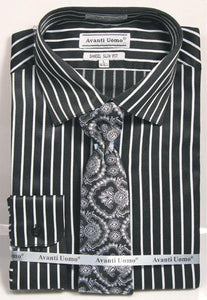 "Premium Pinstripe Dress Shirt & Tie Set by Daniel Ellissa - Slim Fit & Spread Collar" - USA Men's Outlet