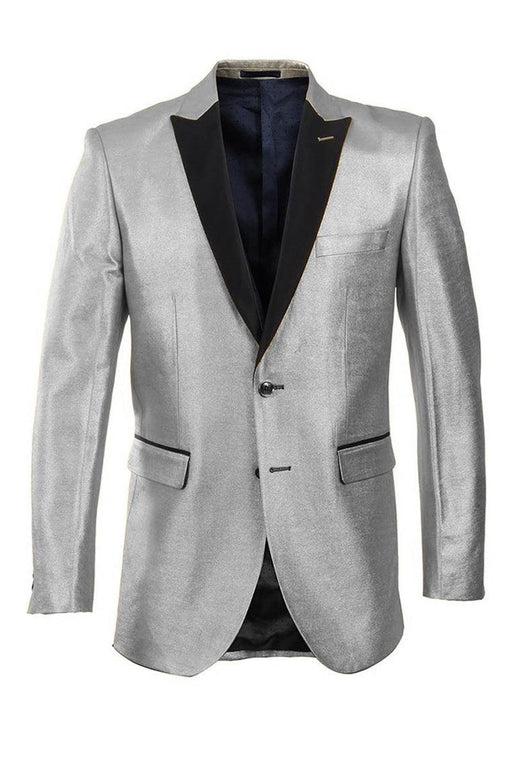 Premium Tazio 'Silver & Black' Slim Fit Satin Tuxedo Blazer - USA Men's Outlet