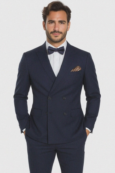 Men's Slim Fit Double-Breasted Suit – Navy Blue 