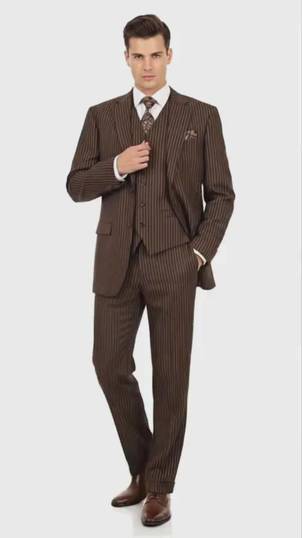 Men’s Brown Pinstripe 3-Piece Suit 