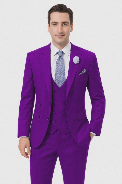  Modern Purple Suit for Men – 3-Piece with Peak Lapel & Double-Breasted Vest