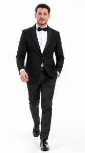Mens Black Tuxedo - New Year Christmas Sequin Sparkly Shiny Holiday Dinner Jacket + Pants