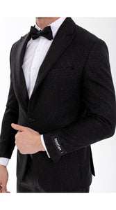 Mens Black Tuxedo - New Year Christmas Sequin Sparkly Shiny Holiday Dinner Jacket + Pants