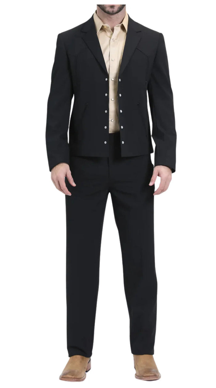 Men's Black Western Suit 2-Piece - Cowboy Suit with Western Yoke & Pearl Snaps