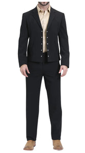 Men's Black Western Suit 2-Piece - Cowboy Suit with Western Yoke & Pearl Snaps