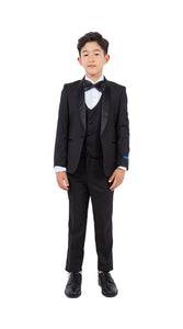 Perry Ellis Boys' 5-Piece Solid Tuxedo - Black and Black