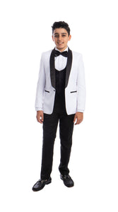Perry Ellis Boys' Shawl Collar 5-Piece Tuxedo - White