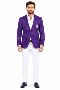 Purple Pinstripe Blazer With White Pants - Suit - Party Blazer