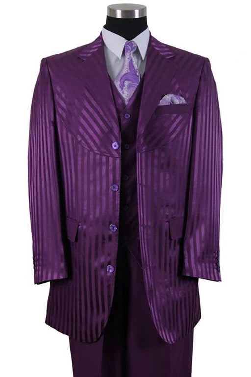 "Purple Semi-Wide Leg Suit | 4-Button Tonal Stripe | Fortino Landi" - USA Men's Outlet