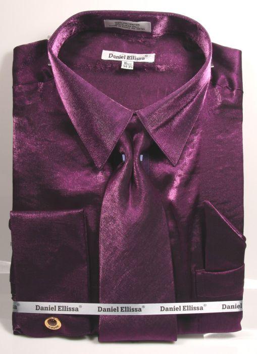 "Purple Shiny Dress Shirt & Tie Set by Daniel Ellissa: Class & Style" - USA Men's Outlet