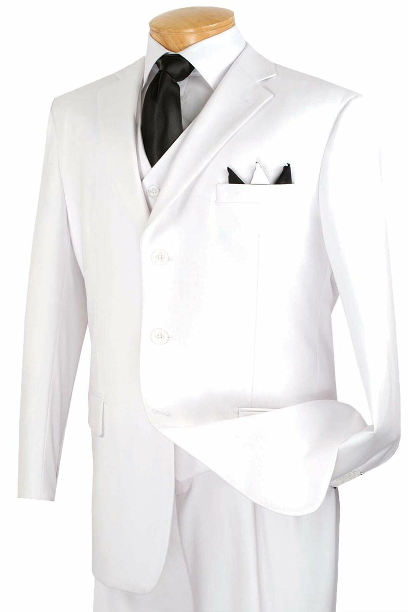 Mens Three Button Classic Fit Vested Suit in White — USA Men's Outlet
