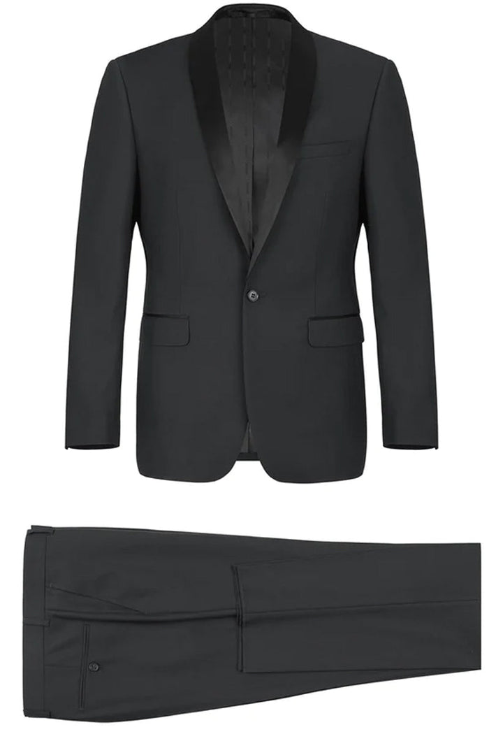 Mens Traditional Slim Fit Shawl Collar Tuxedo in Black