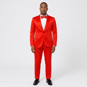 Red Satin Tuxedo Set – 4-Piece Statement for Weddings & Proms