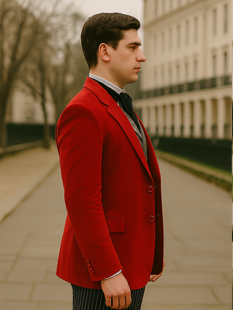 Red Velvet Roderick Smoking Jacket –Men's Evening Wear