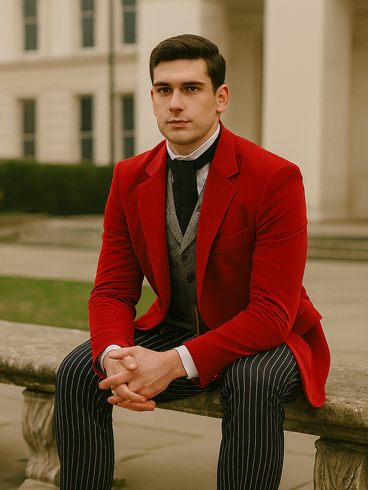Red Velvet Roderick Smoking Jacket –Men's Evening Wear
