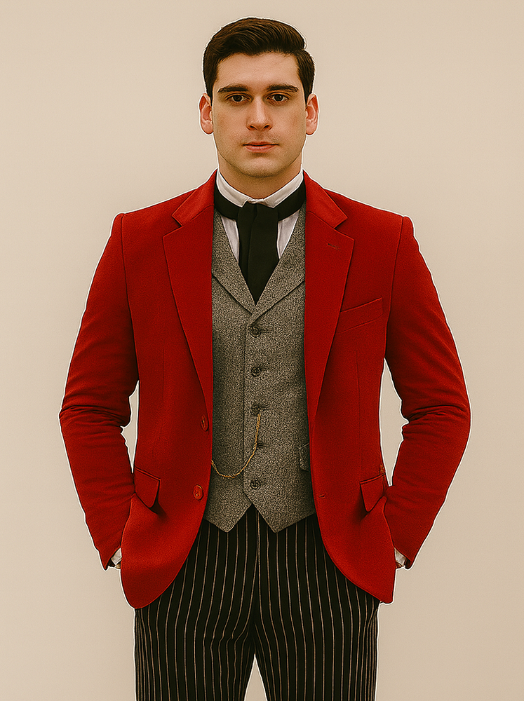 Red Velvet Roderick Smoking Jacket –Men's Evening Wear