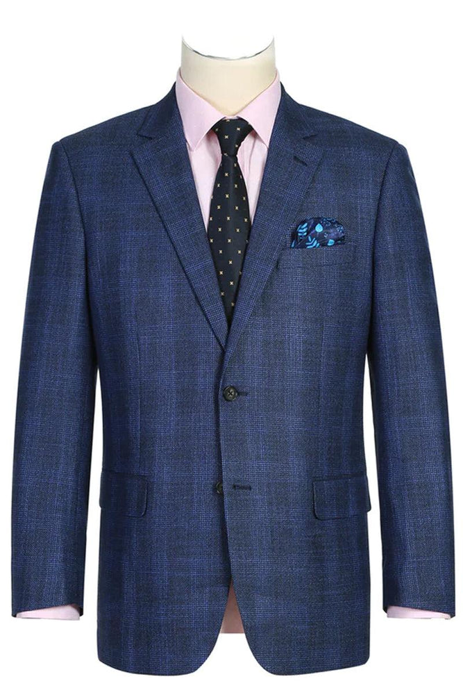 Refined, Classy Menswear Title: Navy Blue Windowpane Sport Coat by Renoir - USA Men's Outlet