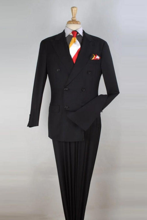 Refined Product Title: Apollo King Men's Classic-Fit Wool Double-Breasted Suit - Super 150's Black - USA Men's Outlet