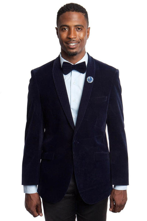 Refined Product Title: Men's Slim-Fit Navy Blue Velvet Shawl Lapel Dinner Jacket by Tazio - USA Men's Outlet