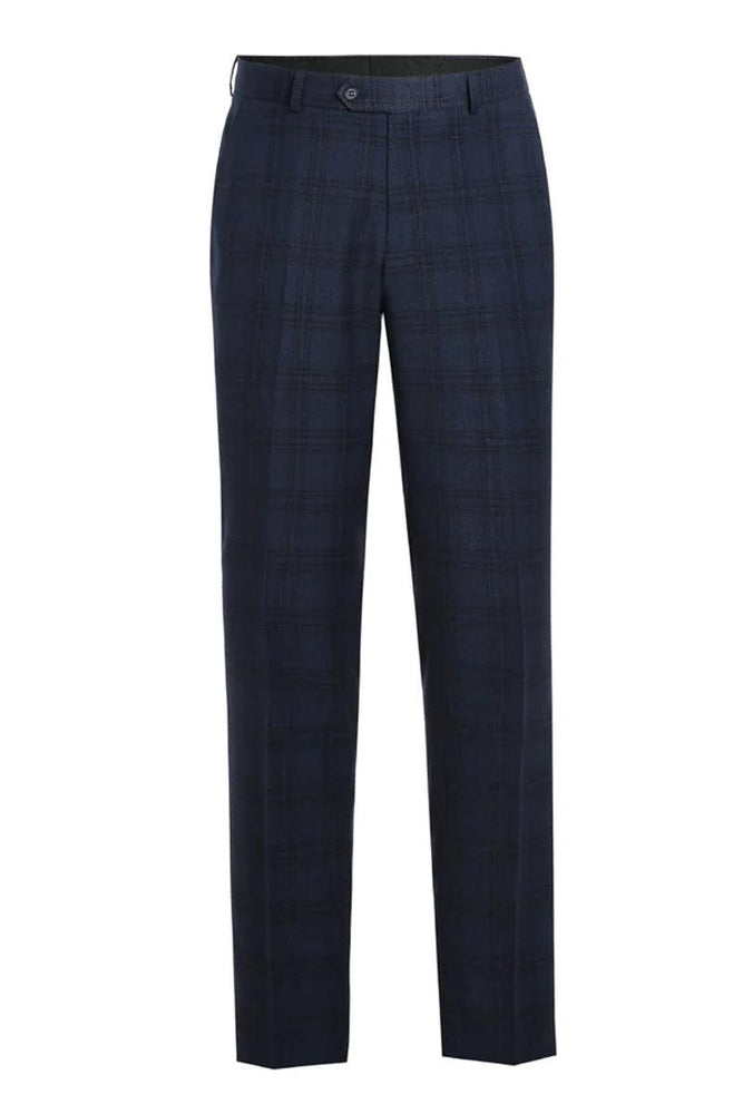 Refined Product Title: Renoir Two-Button Navy Blue Windowpane Plaid Slim-Fit Stretch Suit - USA Men's Outlet