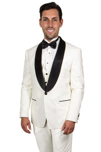 Refined Product Title: Stacy Adams Ivory Shawl Lapel Tuxedo - Vested One Button Style - Elegant Mensattire