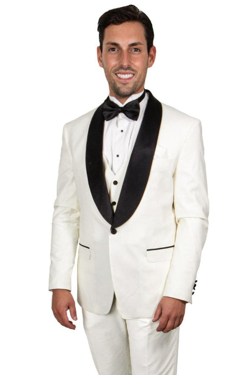 Refined Product Title: Stacy Adams Ivory Shawl Lapel Tuxedo - Vested One Button Style - USA Men's Outlet